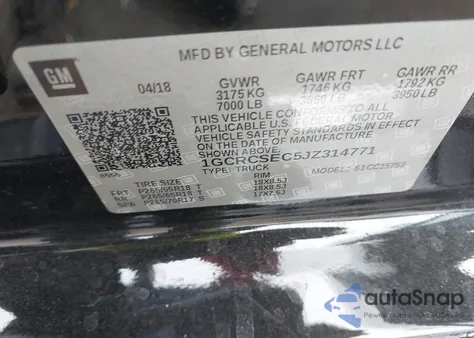 2018 Chevrolet Silverado 1500 1Lz из США, поврежденный, VIN 1GCRCSEC5JZ314771